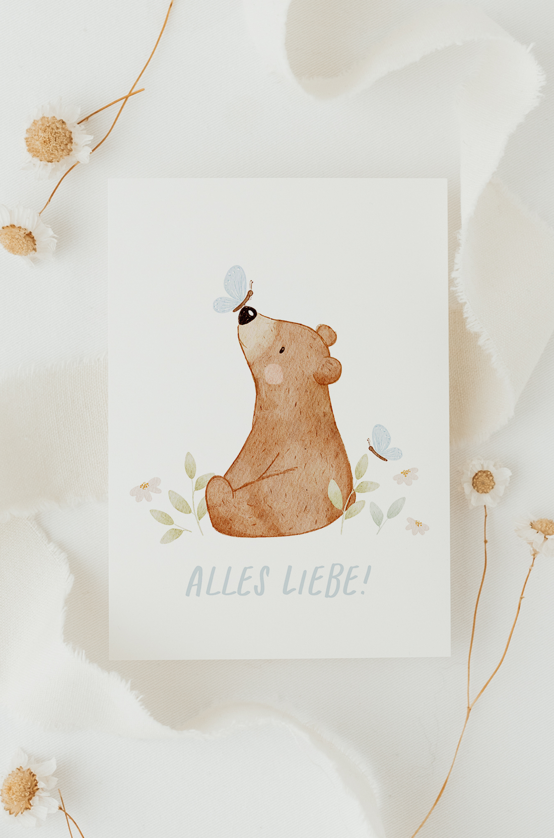 Hej Hanni Postkarte Kleiner Bär Schmetterling