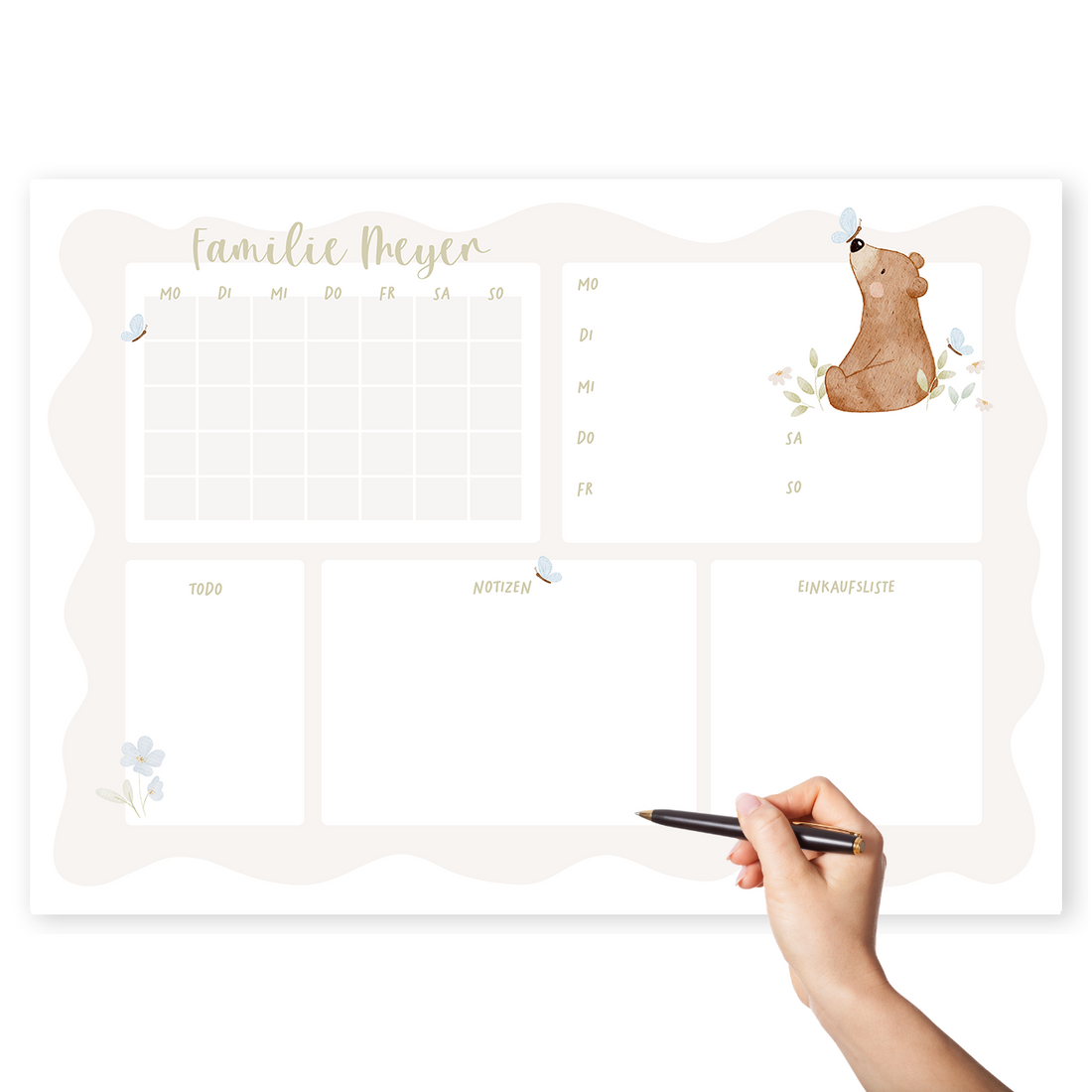 Familienplaner Kleiner Bär quer personalisiert mit Familiennamen