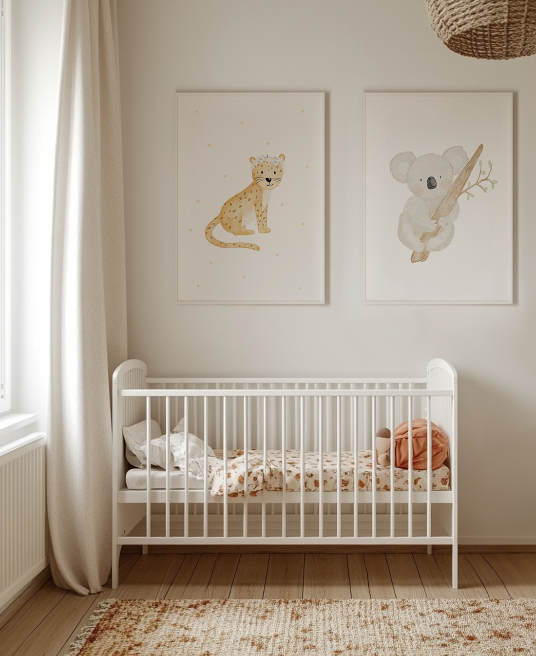 Kinderposter kleiner Gepard mit Blumenkranz inkl. Rahmen
