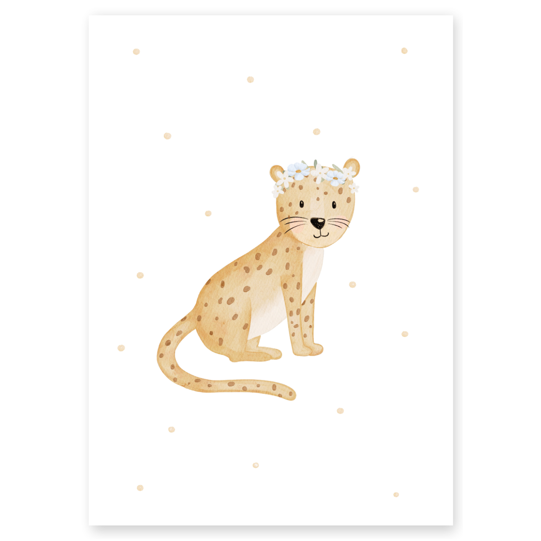 Kinderposter kleiner Gepard mit Blumenkranz
