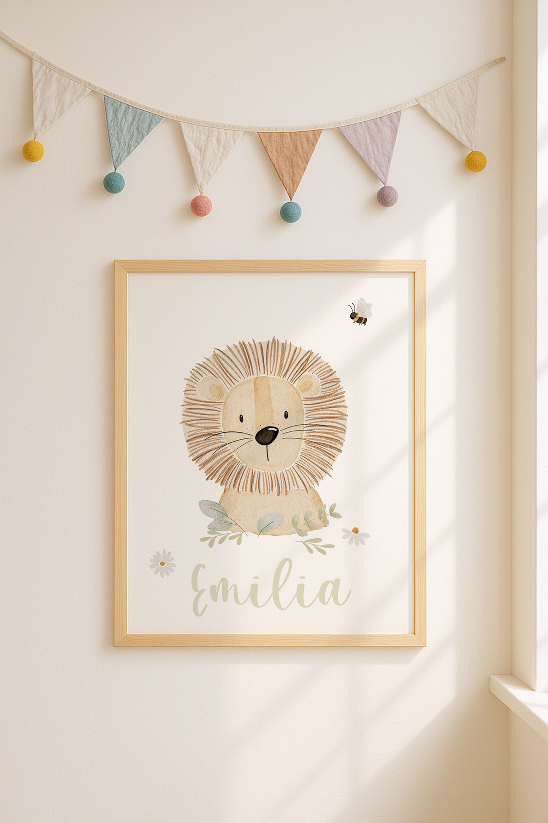 Kinderposter Name Löwe Blumen