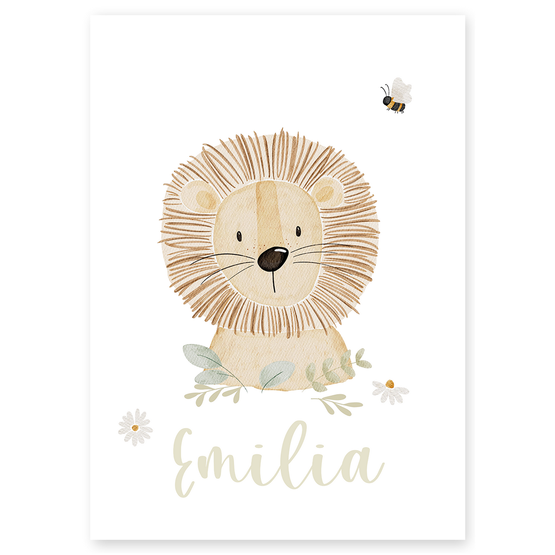 Kinderposter Name Löwe Blumen
