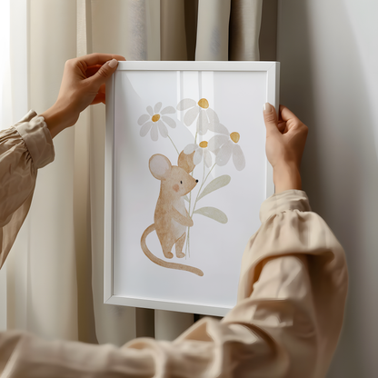 Kinderposter Maus Blumenstrauß