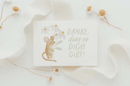 Postkarte Maus Danke Blumenstrauß