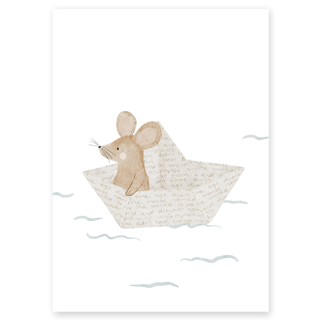 Kinderposter Maus im Papierschiffchen
