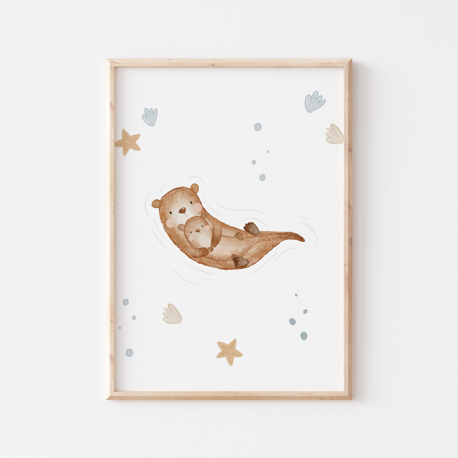 Poster Otter Mama &amp; Baby A4