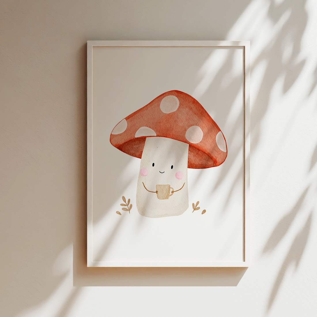 Kinderposter Kleiner Pilz mit Kaffeetasse inkl. Rahmen