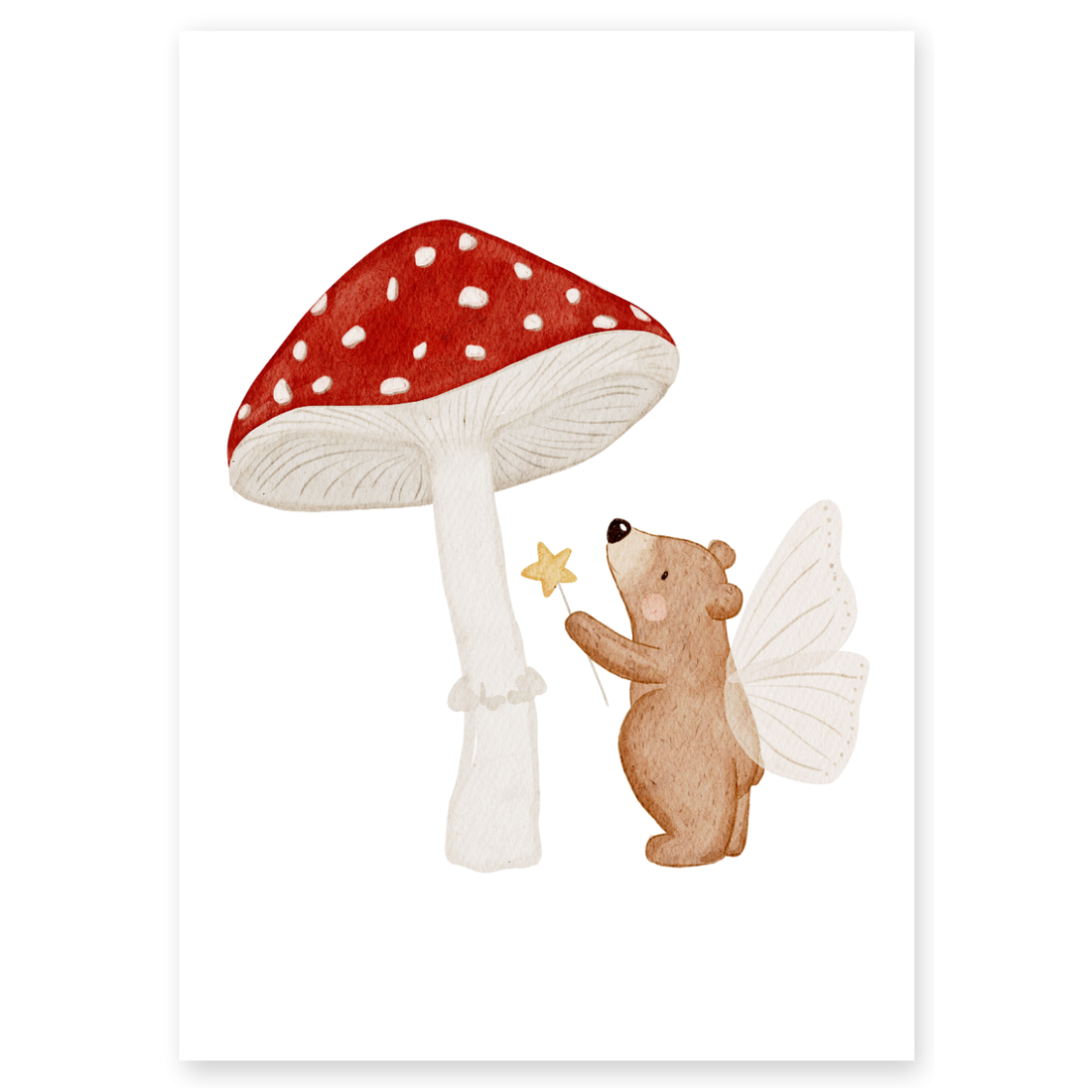 Kinderposter Kleiner Pilzbär mit Feenflügeln
