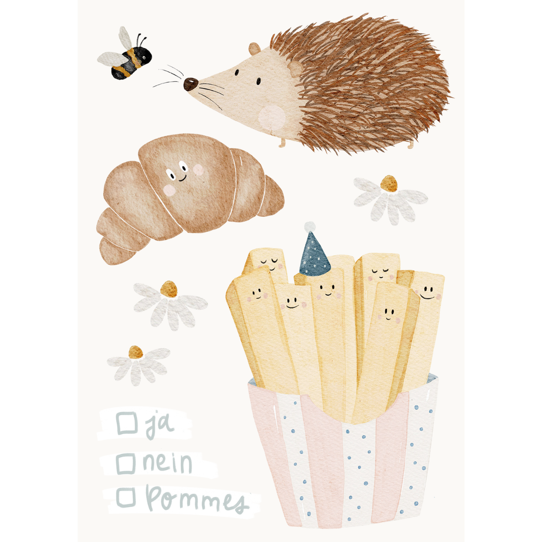 Hej Hanni Bügelbilderset A6 Pommes, Igel &amp; Croissant