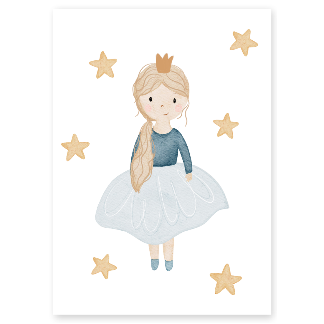 Kinderposter Prinzessin in blauem Kleid Sterne