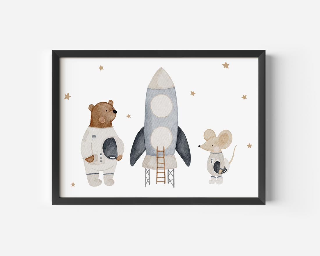 Kinderposter Raketenstart inkl. Rahmen