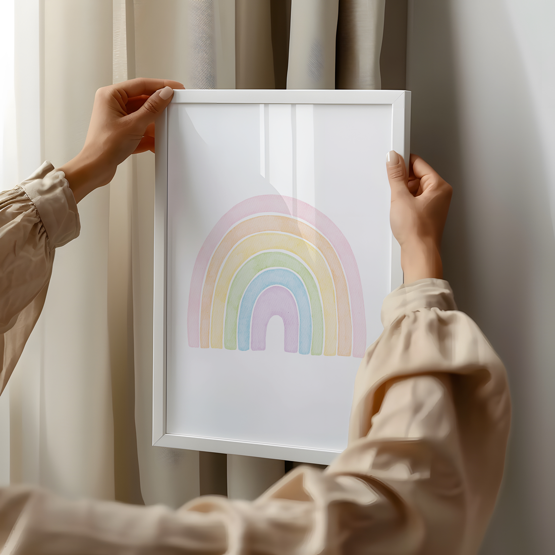 Kinderposter Regenbogen Pastellfarben inkl. Rahmen