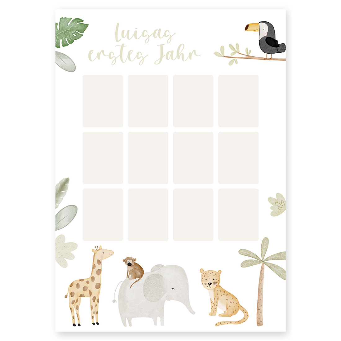 Kinderposter erstes Babyjahr Safari - für Fotos