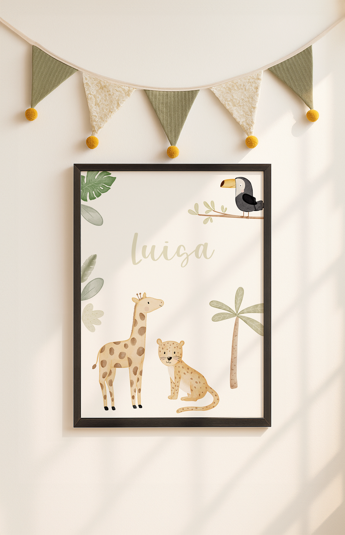 Kinderposter Name Safaritiere inkl. Rahmen