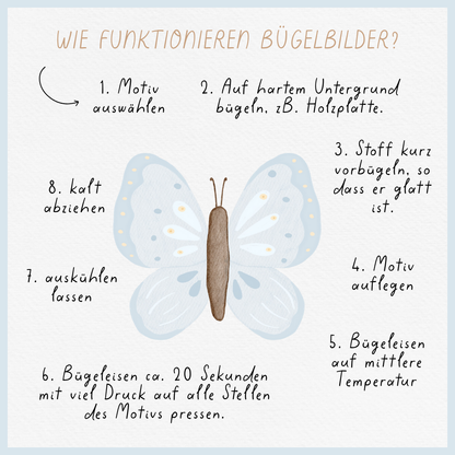 Hej Hanni Bügelbild Schmetterling hellblau