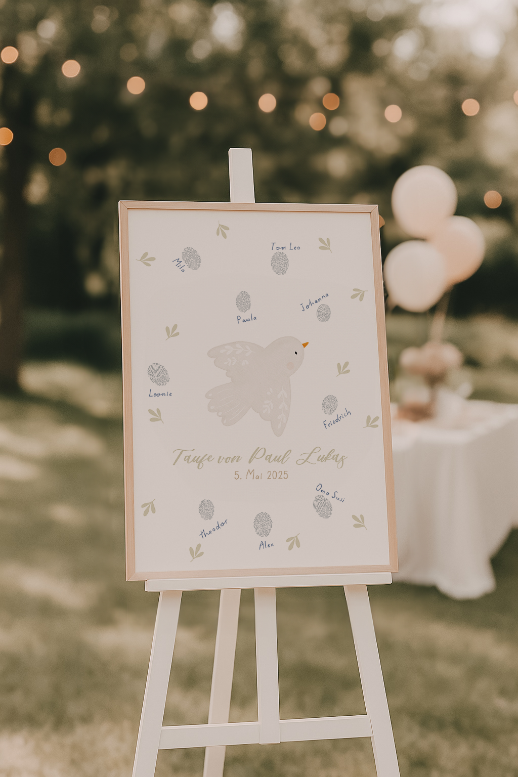 Gästeposter Taube Fingerabdrücke personalisierbar inkl. Rahmen