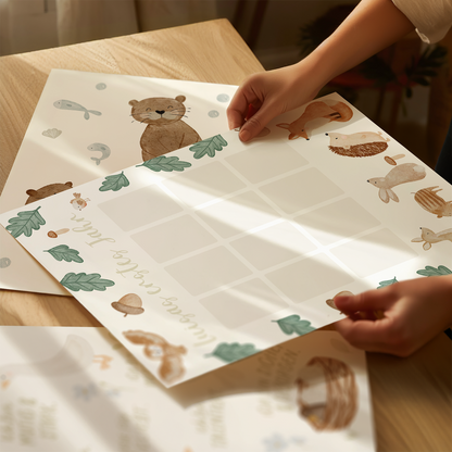 Kinderposter erstes Babyjahr Waldtiere grüne Blätter - für Fotos