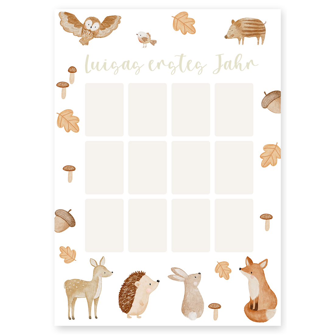 Kinderposter erstes Babyjahr Waldtiere - für Fotos