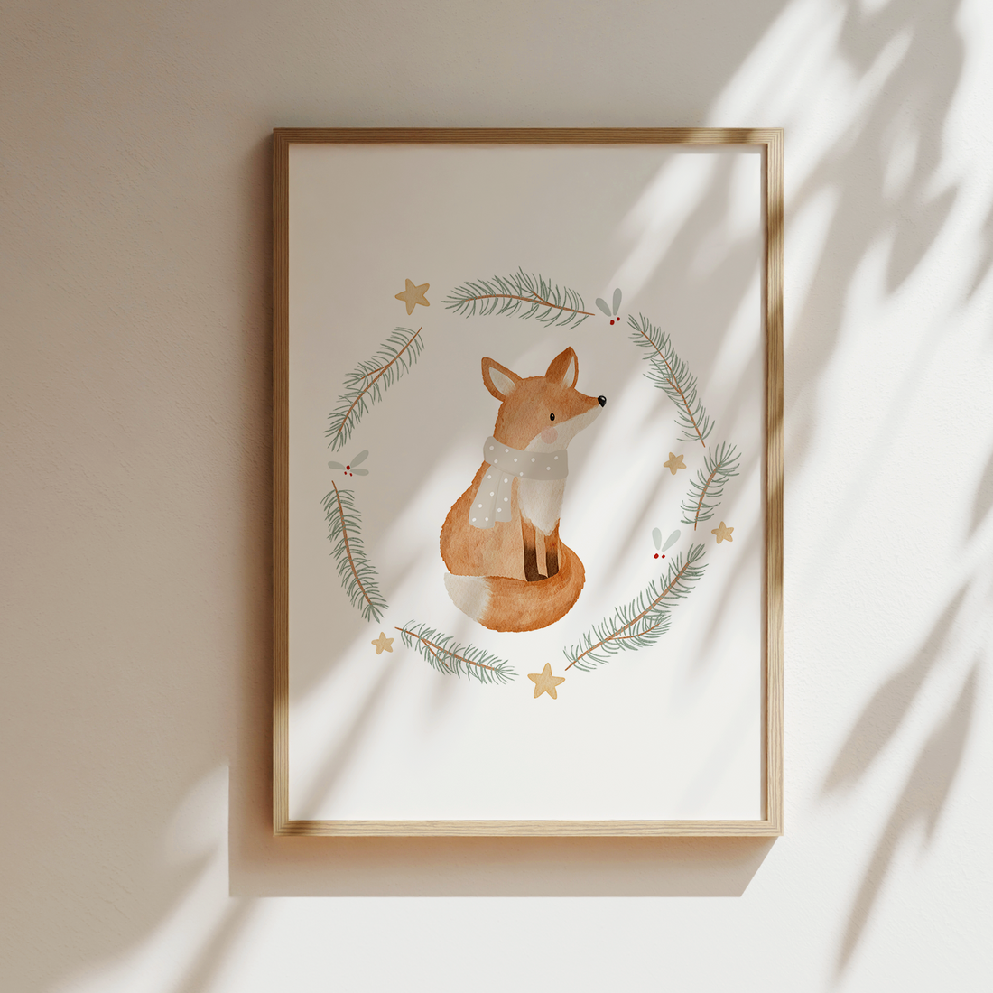 Kinderposter Weihnachten Fuchs im Weihnachtskranz