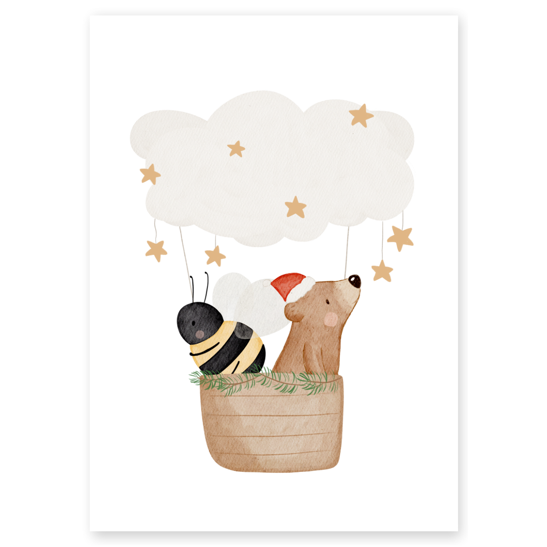 Kinderposter Weihnachten Heißluftballon Bär & Biene