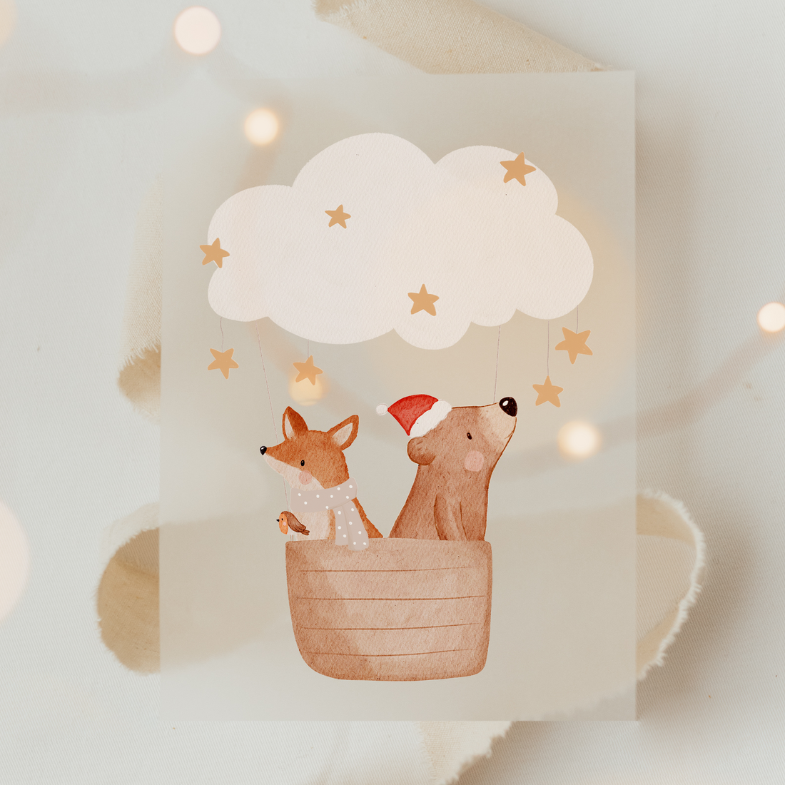 Hej Hanni Bügelbild Weihnachten Heißluftballon Bär & Fuchs