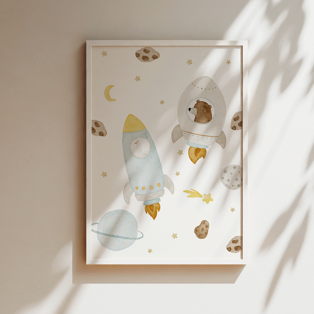 Kinderposter Weltraum Bär &amp; Gans inkl. Rahmen