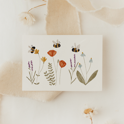 Minikarte Wildblumen und Hummeln A7