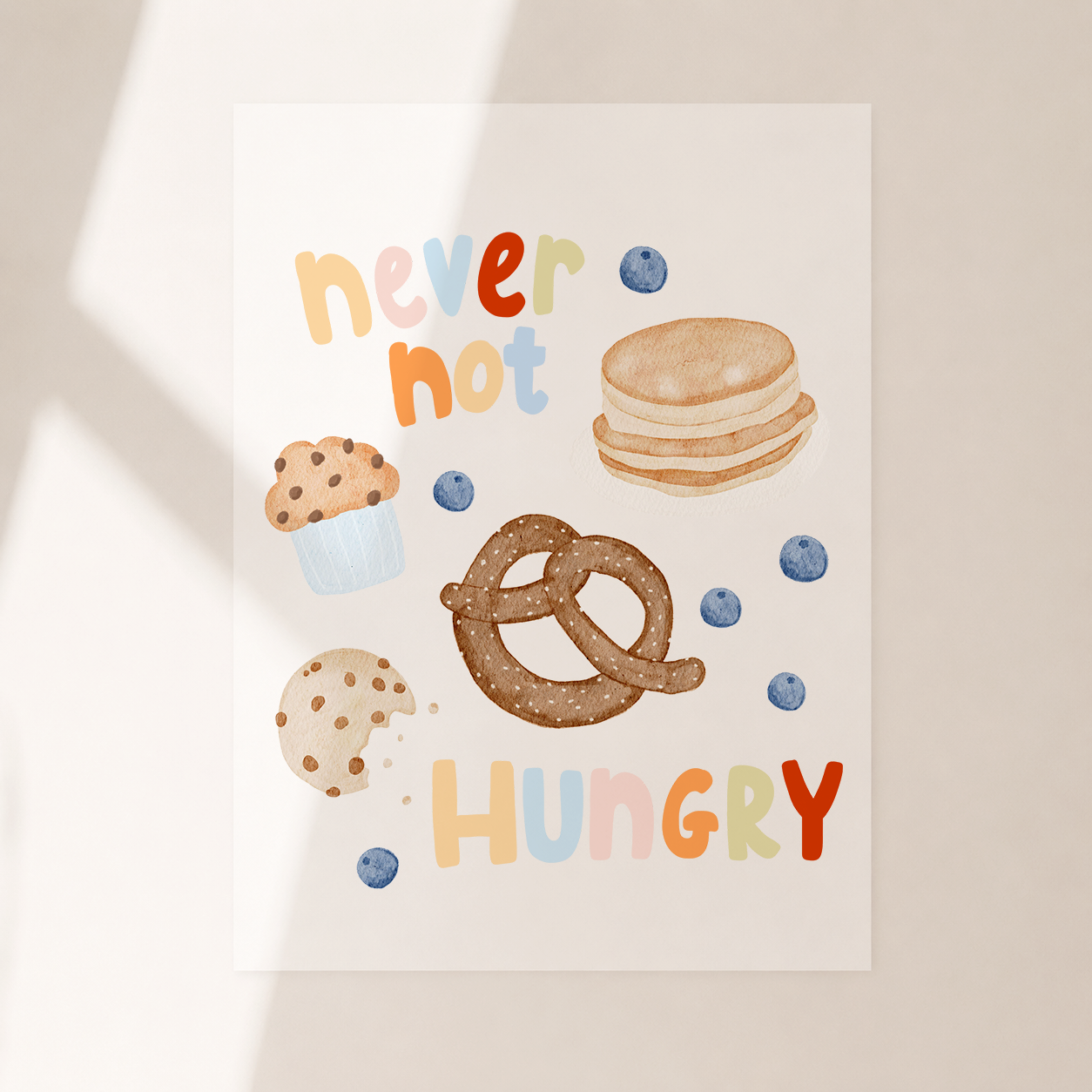 Großes Bügelbild Never not hungry bunt