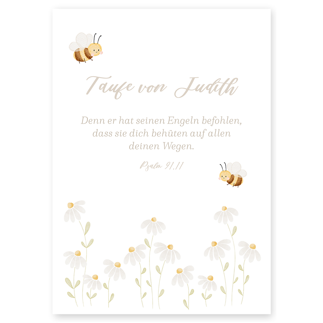 Poster Taufspruch Bienen und Gänseblümchen
