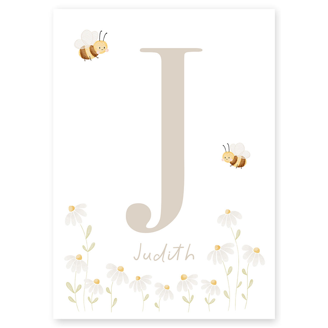 Buchstabenposter beige Bienen und Gänseblümchen