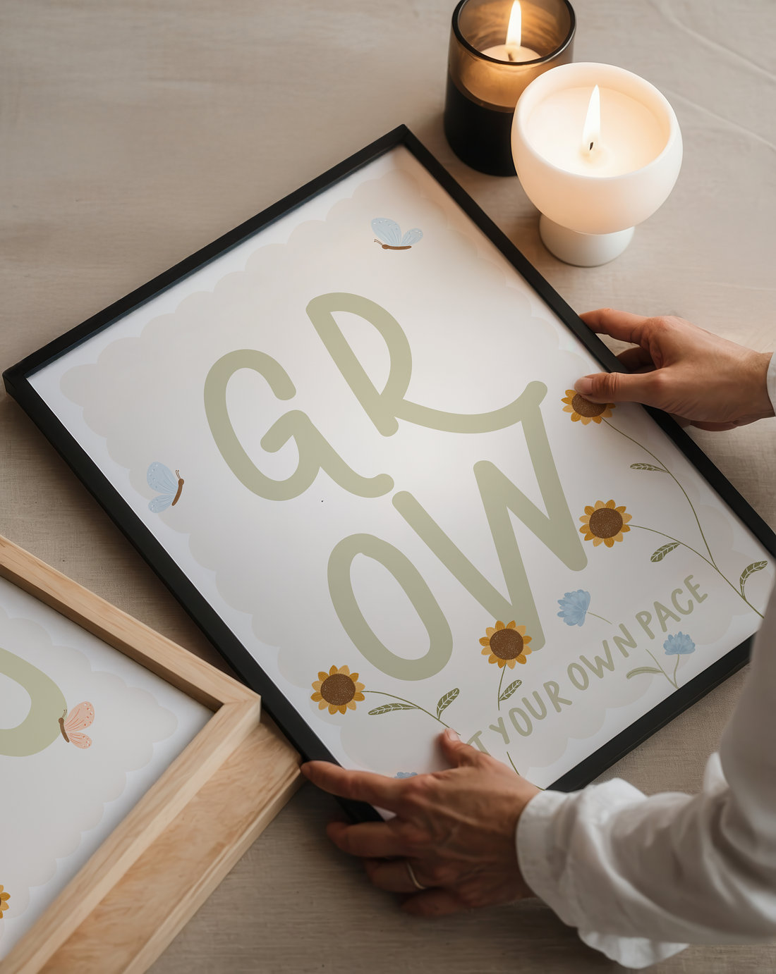 Poster Grow at your own pace blau/gelb inkl. Rahmen