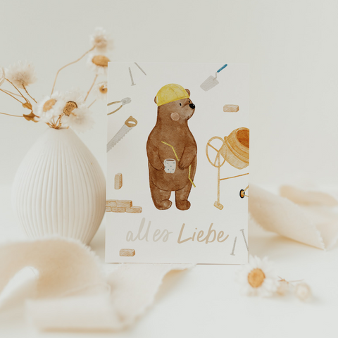 Postkarte Geburtstag Baustellenbär