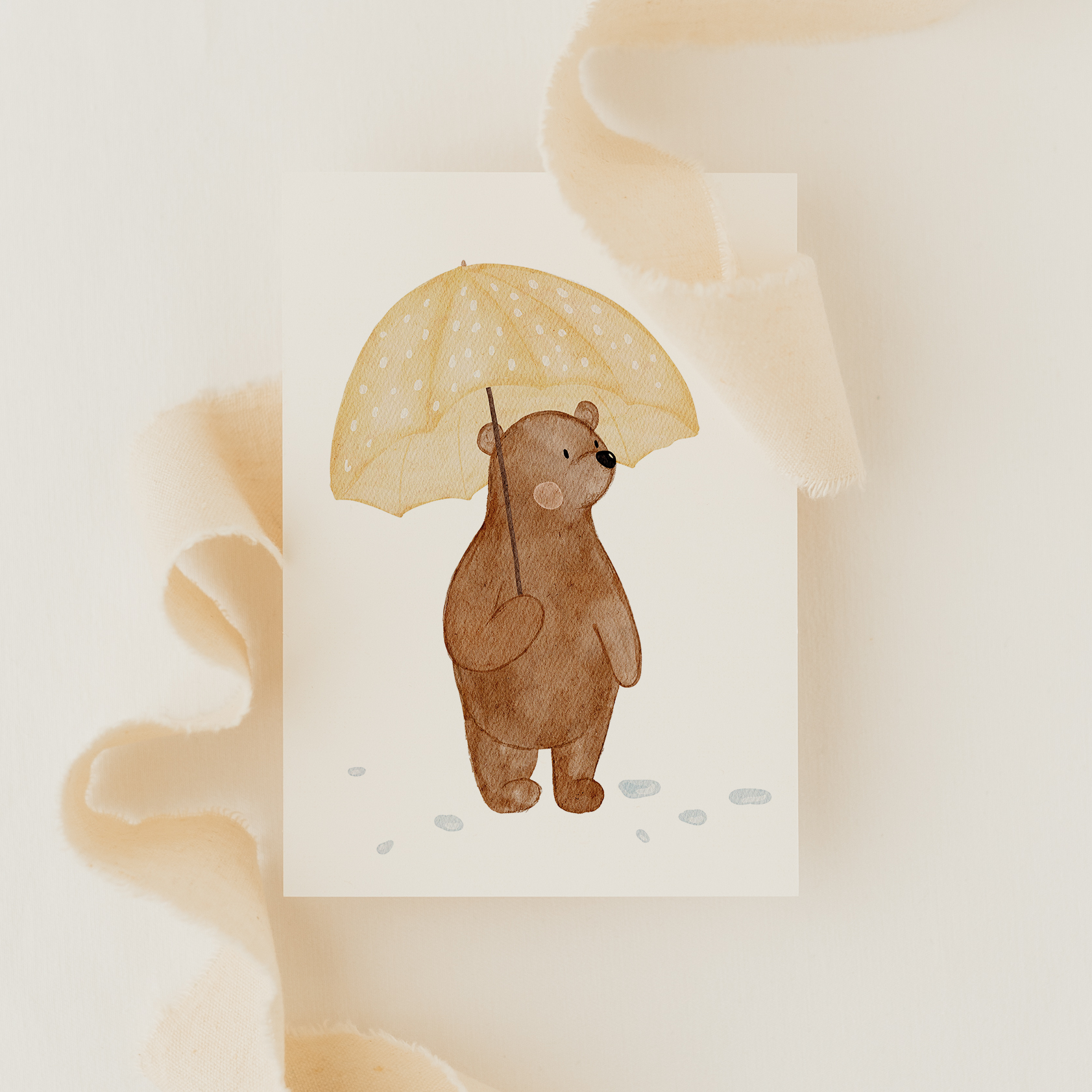 Postkarte Bär Regenschirm