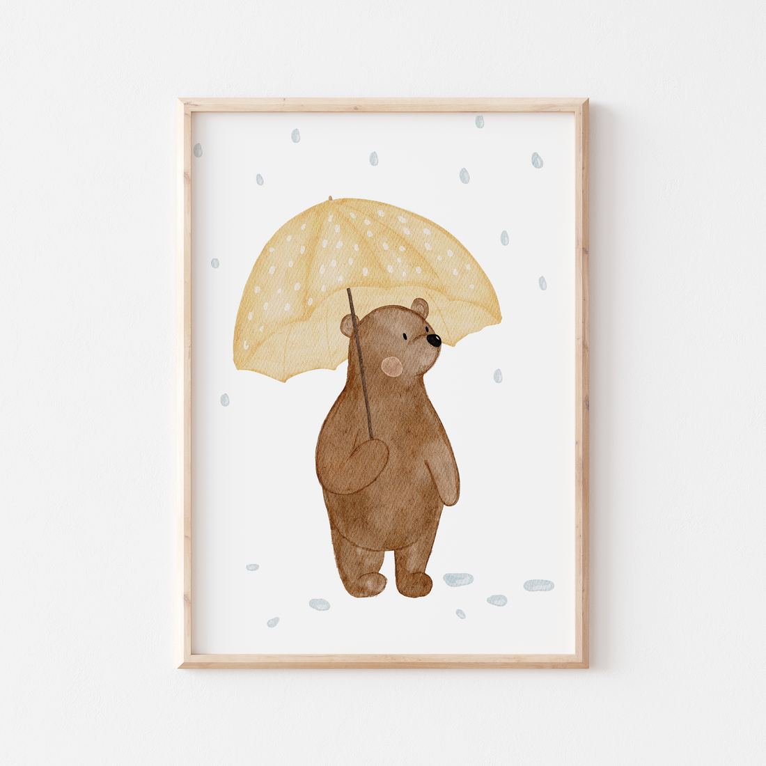 Poster Bär gelber Regenschirm A4