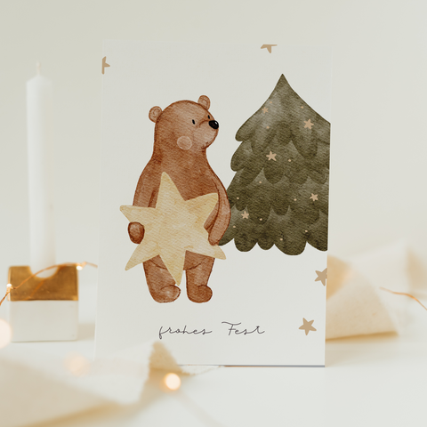 Weihnachtskarte Bär Weihnachtsbaum