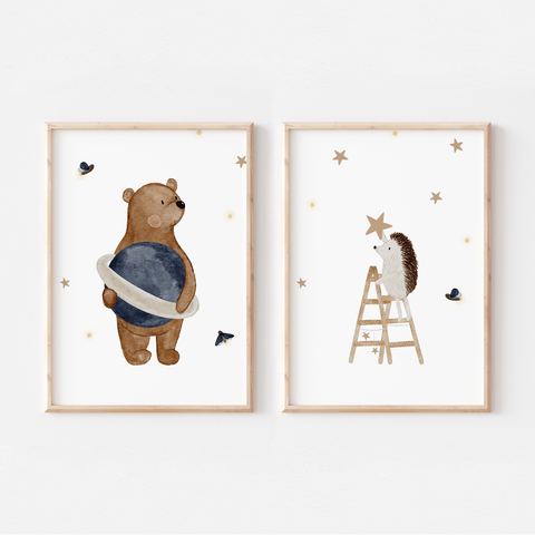 Poster Bär und Igel Planeten und Sterne A4 & A3