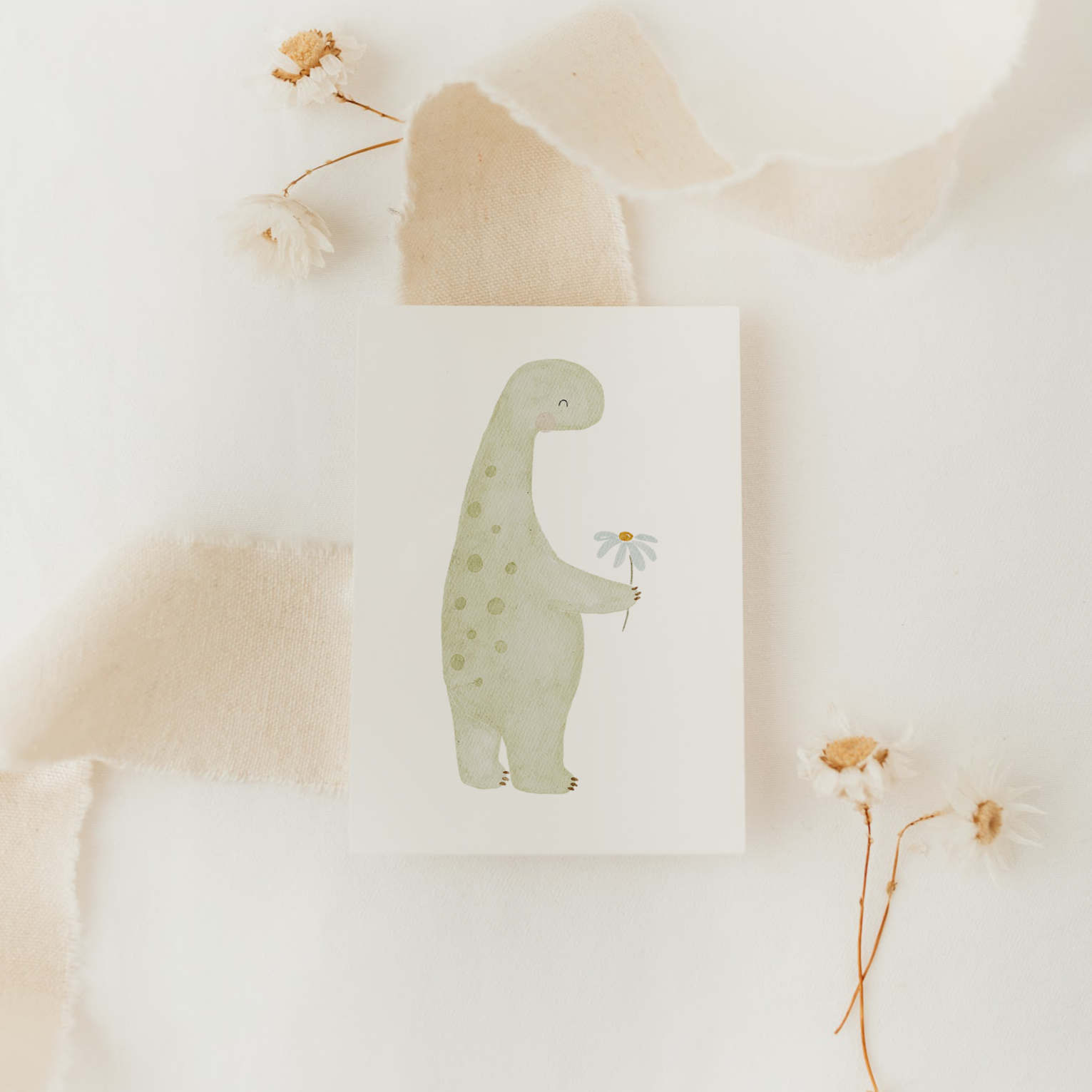 Minikarte Dino mit Blume A7