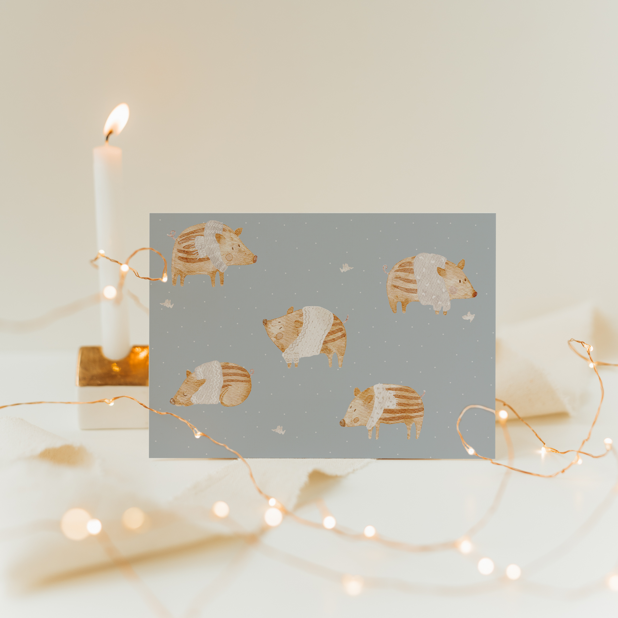 Weihnachtskarte Frischlinge im Winter