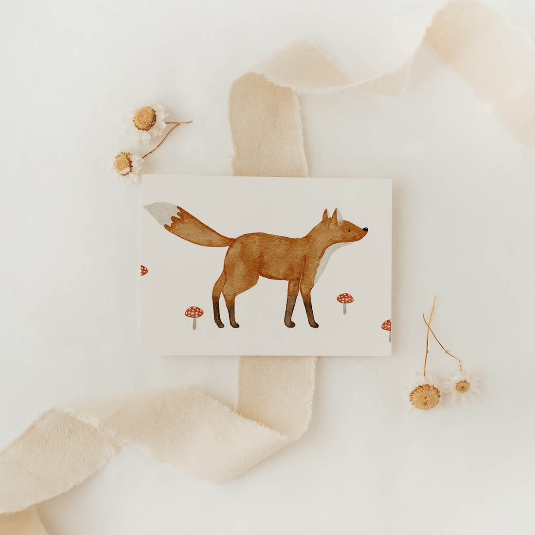 Postkarte Fuchs mit Pilzen