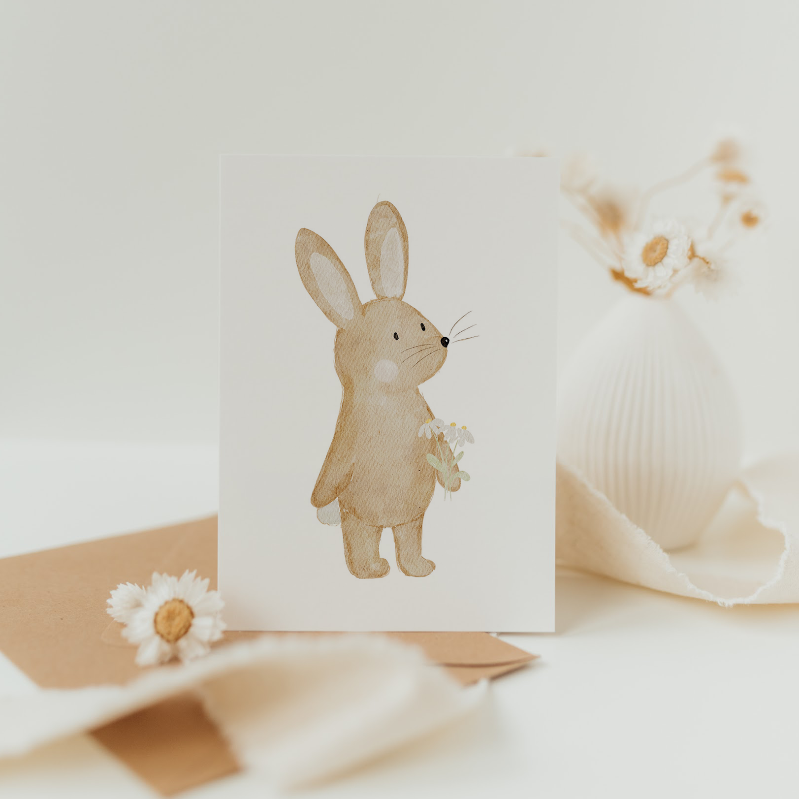 Postkarte Ostern Hase Blumenstrauß