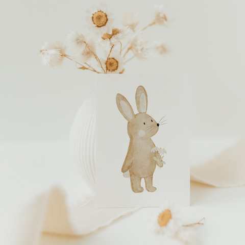Minikarte Ostern Hase Blumenstrauß A7