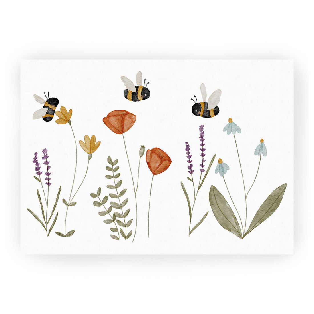 Postkarte Wildblumen und Hummeln