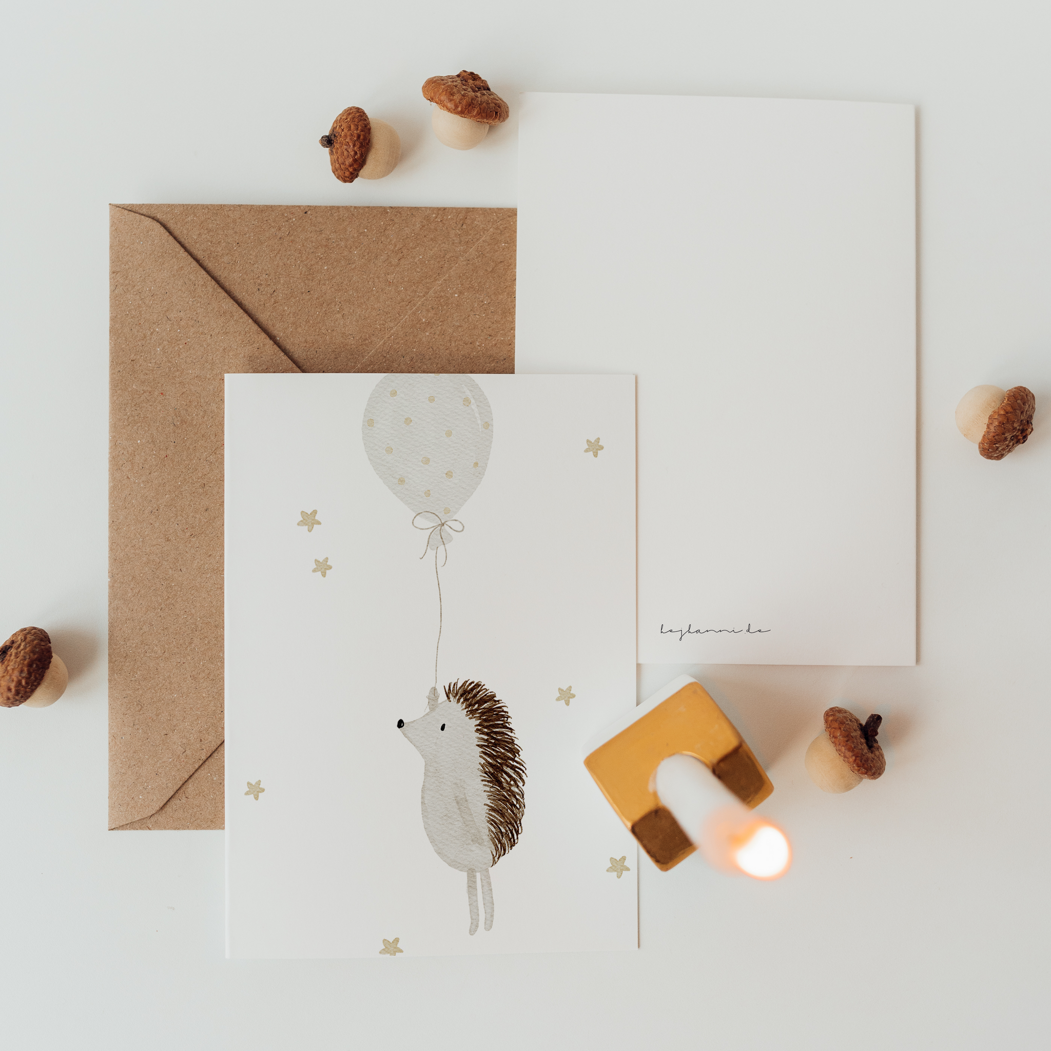 Postkarte Igel mit Ballon