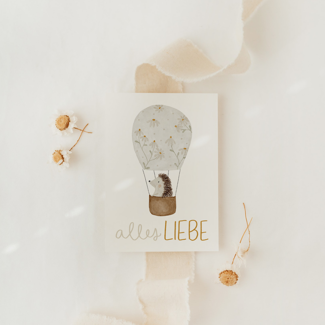 Hej Hanni Postkarte Geburtstag Heißluftballon Igel