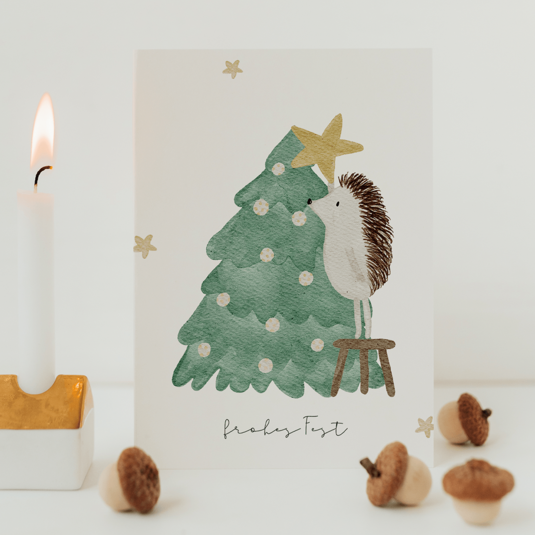 Hej Hanni Weihnachtskarte Igel schmückt Weihnachtsbaum