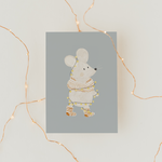 Weihnachtskarte Maus mit Lichterkette