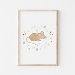 Poster Maus Frühlingsblumen A4