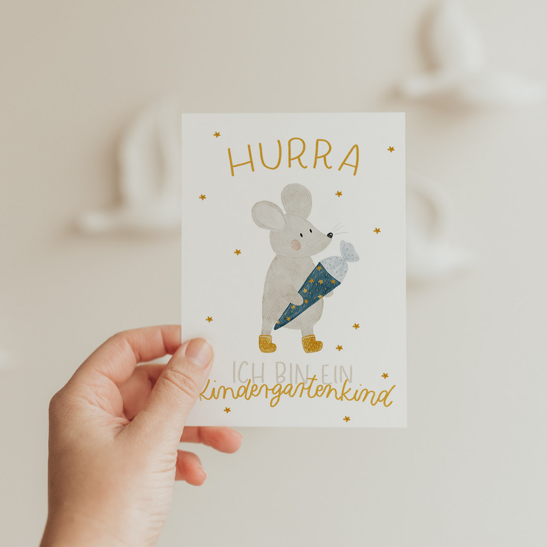 Hej Hanni Postkarte Kindergartenkind Maus