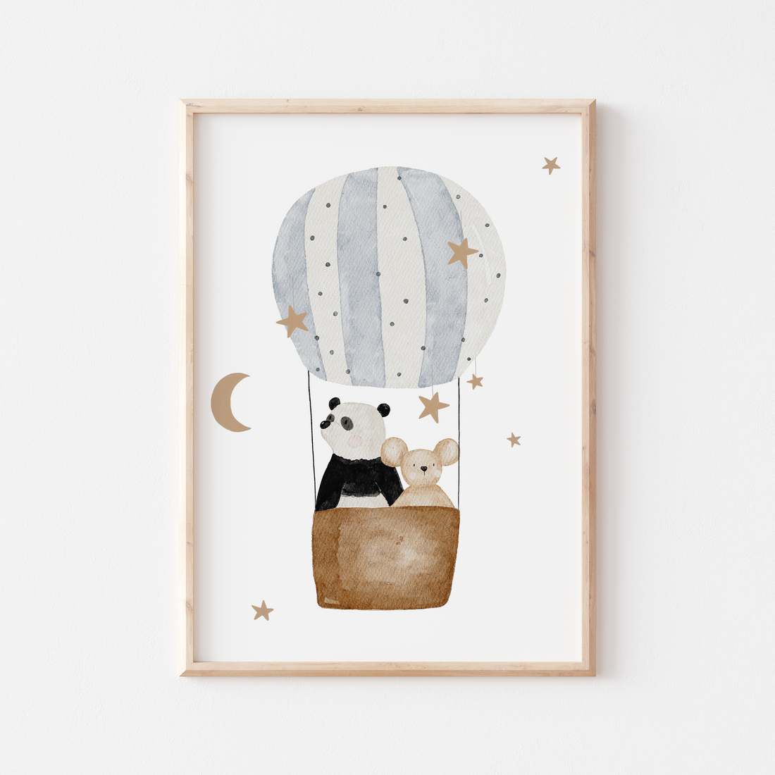Poster Panda und Maus im Heißluftballon A4 &amp; A3
