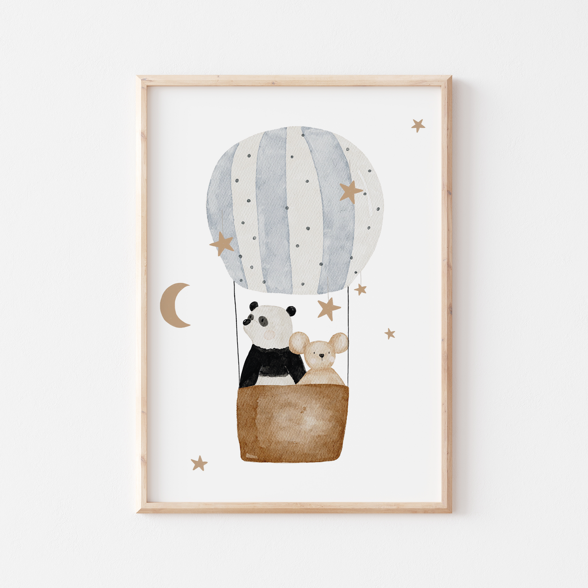 Poster Panda und Maus im Heißluftballon A4 & A3